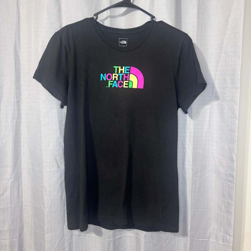 The North Face Women's Black T-Shirt with Rainbow Logo Graphic